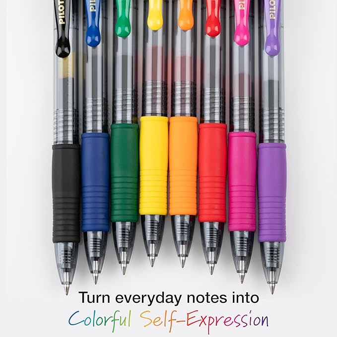 PILOT, G2 Premium Gel Roller Pens, G2 Rainbow Colors Pack, 8 Pack Pouch, Fine Point 0.7 mm, Assorted