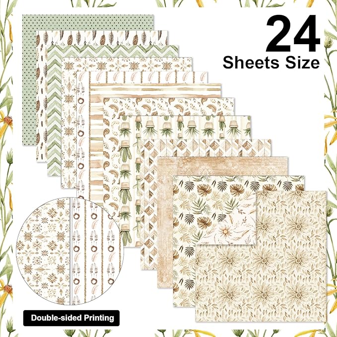 24 Sheets Scrapbook Paper 12x12 inch, Vintage Scrapbooking Paper, Double Sided Decorative Craft Papers for Holiday Birthday Wedding Baby Shower Card Making Photo Album Decor