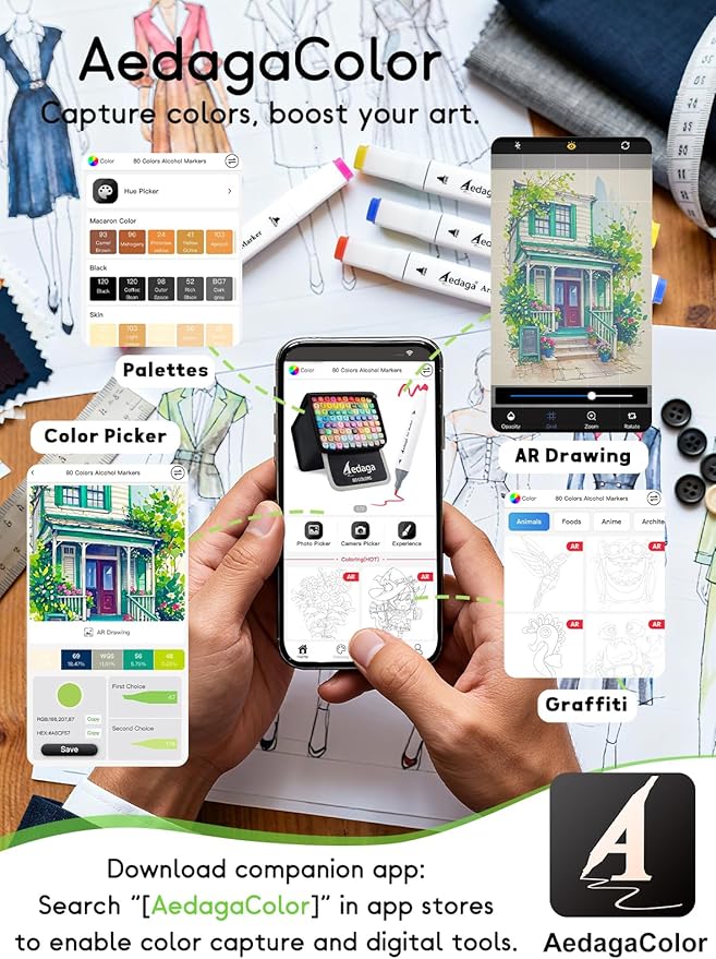 80 Colors Alcohol Markers with Free App, Dual Tip Art Marker with Kickstand Case for Artists Adults and Kids. Alcohol Based Markers for Coloring Painting Sketching and Drawing, Great Gift