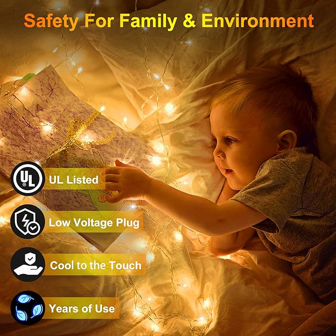 2 Pack Total 200FT 600 LED Christmas String Lights, Warm White Fairy Tree Lights Connectable, 8 Modes & Timer Indoor Outdoor String Lights for Bedroom Tree Yard Door Wedding Xmas Classroom Decor