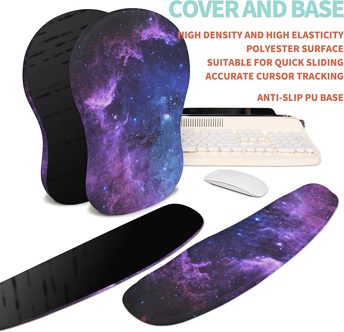 2-in-1 Ergonomic Set, Wave Rise Keyboard Wrist Rest and Massage Bulge Slope Mouse Pad Wrist Support, Cushion Memory Foam Integrated to Relieve Wrist Pain, Galaxy