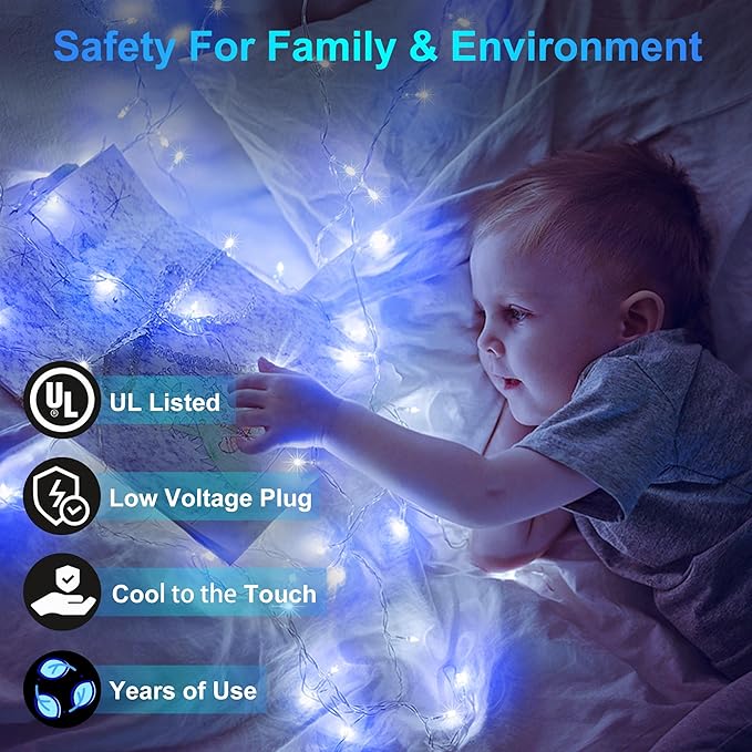 2 Pack Total 200FT 600 LED String Lights, Fairy Tree Lights Indoor Outdoor Connectable, 8 Modes & Timer Christmas Lights for Bedroom, Home, Tree, Yard, Door, Wedding, Xmas Decore (Cool White & Blue)