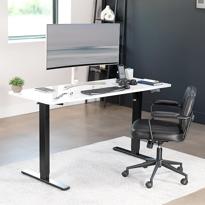VIVO Electric Dry Erase 60 x 24 in Standing Desk, Memory Height Adjustment, 1B Series, White Marble Pattern Top, Black Frame, DESK-KIT-1B6WM