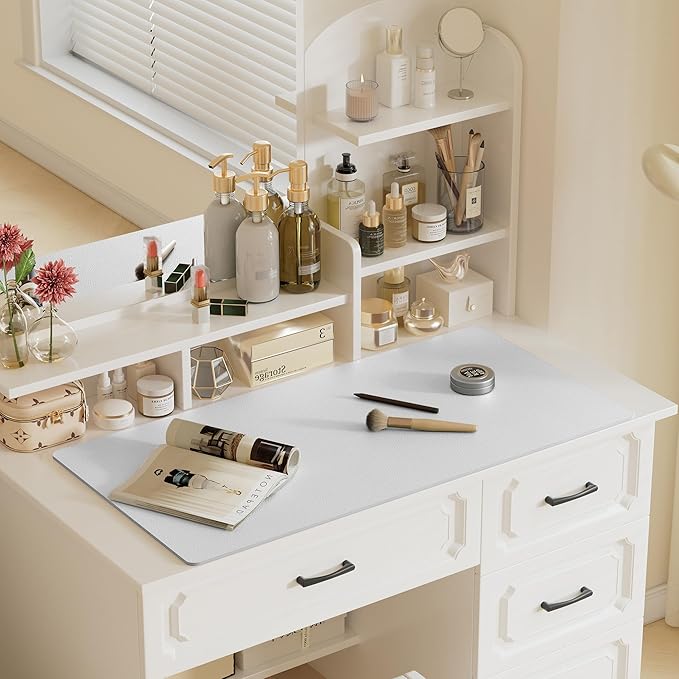 Aothia Faux Leather Desk Mat – Large Mouse Pad, Non-Slip PU Leather Blotter, Waterproof Writing Surface for Office and Home (Barely Grey, 47.2" x 23.6")