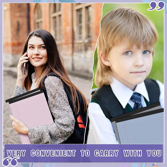 Fuutreo 8 Pcs 8.5'' x 11'' Colored Legal Pad Writing Pads Narrow Ruled 50 Sheets Per Notepad Perforated Writing Notepad Office Supplies for College Office Business (Taro Color)