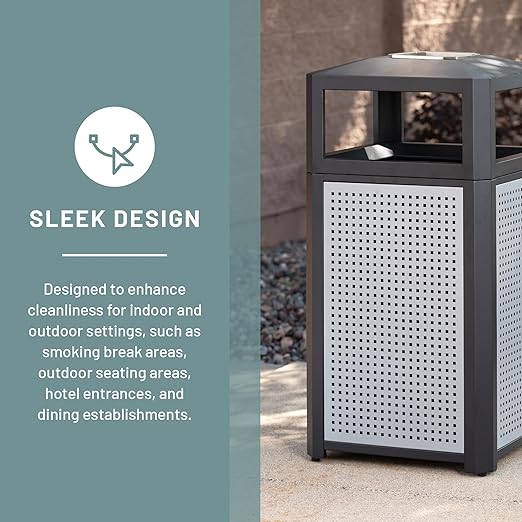 Safco Evos Steel Trash Can, 38 Gallons, Indoor and Outdoor Use, Commercial Garbage Can with Plastic Liner and Ashtray