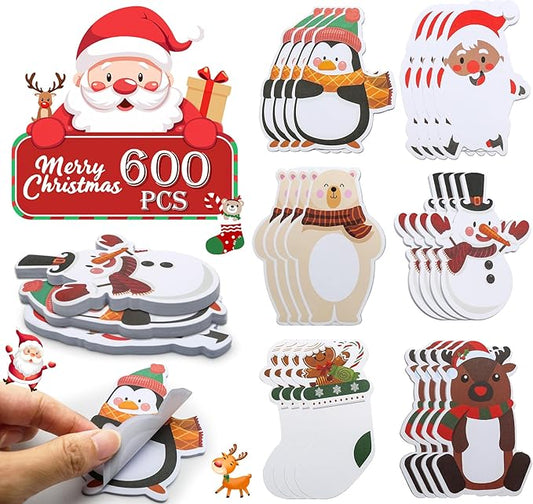 24 Pack Christmas Sticky Notes, Santa Snowman Reindeer & Penguin Cute Post Memo Pad Notes, Self Adhesive Notepads for Xmas Kids Adults Teacher Office School Winter Holiday Stationery