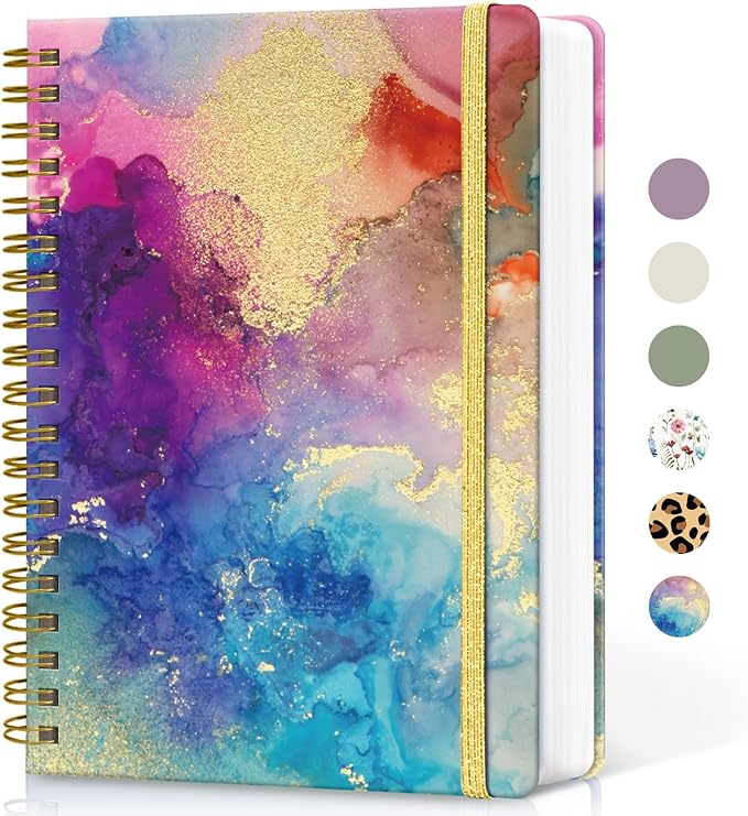 Taja Lined Spiral Notebook Journal for Work, 300 Pages Thick B5 (7.1"x10") College Ruled Journal for Women & Writing, Hardcover Notebook for Note Taking, Perfect for Office Home School, Color Splash