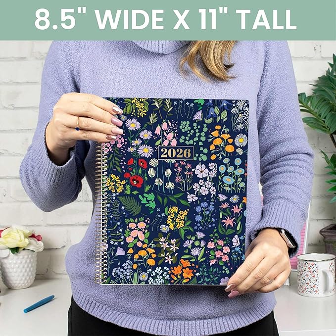 bloom daily planners 2026 Planner (January to December) - 8.5” x 11” Weekly & Monthly Dated Agenda Organizer Book with Stickers & Tabs - Flexible Soft Cover - Garden Party, Navy