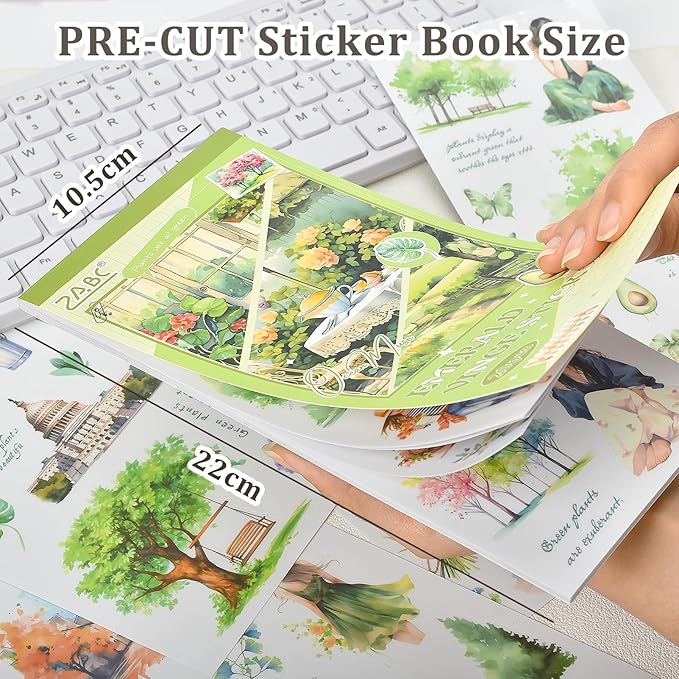 Snycler Green Tree Series Sticker Book - 20 Sheets Vintage PET Stickers for Scrapbooking, Junk Journaling, Ephemera, and Decorative Crafts - Pre-Cut Nature Design Stickers