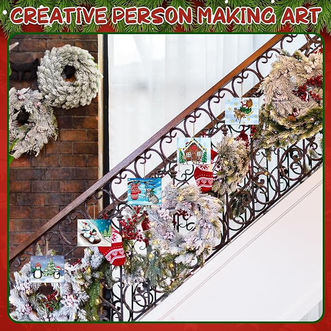 COCHIE 10 Pieces Large Christmas Unfinished Wood Crafts to Paint for Adults and Kids, Bulk Winter Predrilled Wooden Ornaments for Painting, Peppermint Candy House Paintable Wood Slices Craft Supplies