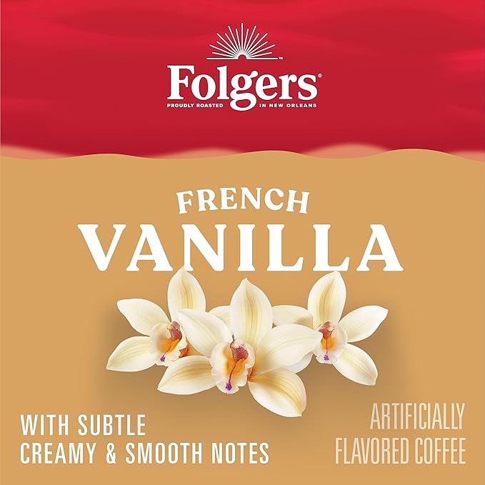 Folgers French Vanilla Artificially Flavored Coffee, Keurig K-Cup pods, 10 Count Box (Pack of 6)
