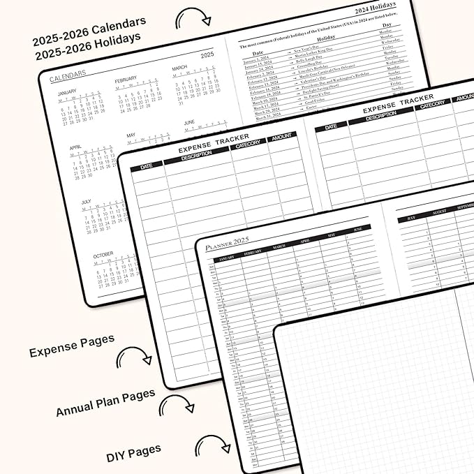 Benkaim Academic Daily Planner 2025-2026 One Page A Day (8.5"x5.8"), Calendar Book with Hourly Schedule, Appointment Book July 2025 to June 2026 Hard Cover (Black)