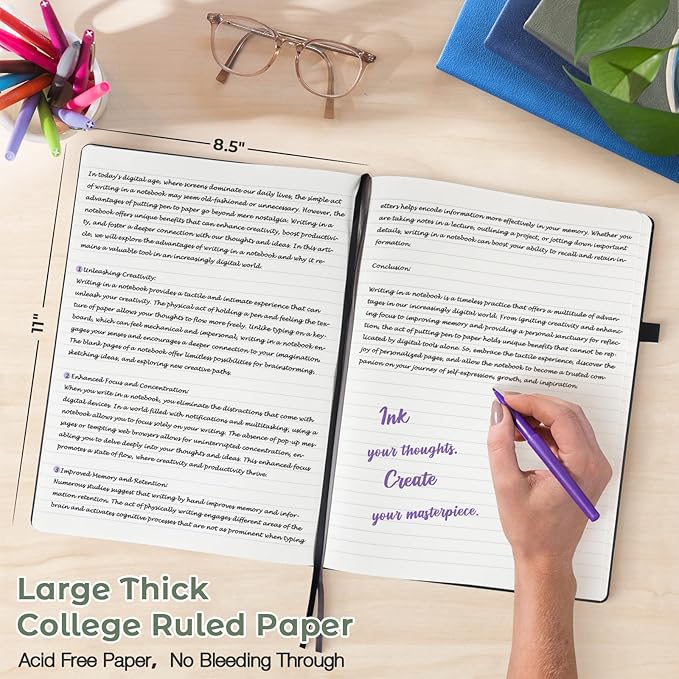 5 Pack College Ruled Notebook, A4 Hardcover Leather Notebook for Work, Lined Notebook Journal for Women, Men, 192 Thick Paper, 8.5" x 11", Large Notebook, Professional Business Notebook, Multicolor