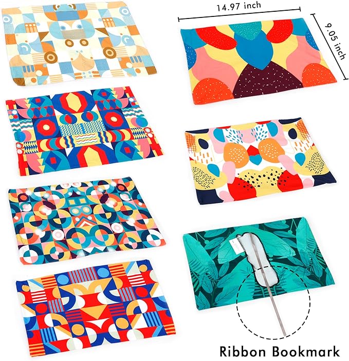 Geometric Pattern Book Covers, Feela 7 Pack Stretchable Jumbo Fabric Washable Durable Reusable Nylon Book Covers, for Hardcover Textbooks Notebooks up to 9”x11”