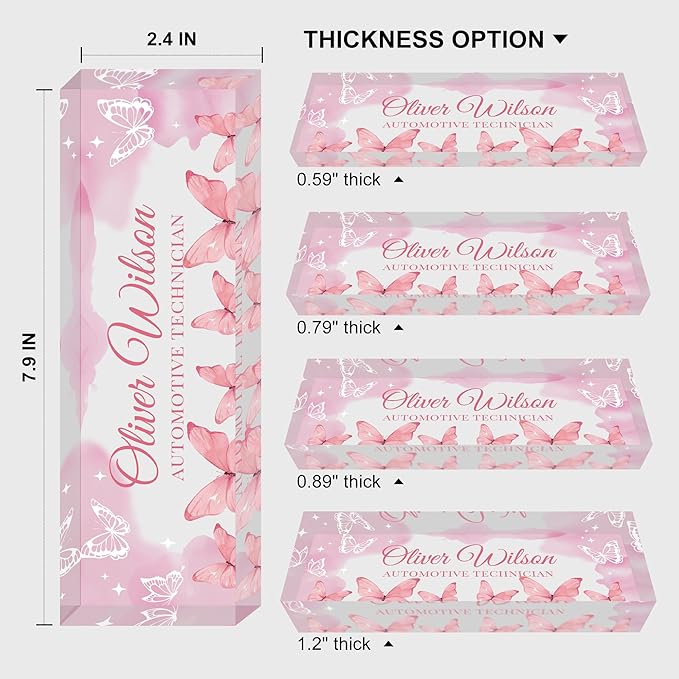 Custom Name Plate for Desk, Personalized Acrylic Office Name Sign with Name & Title, Elegant Desk Decor for Women Men, Employee Appreciation Gift (Pink Butterfly)