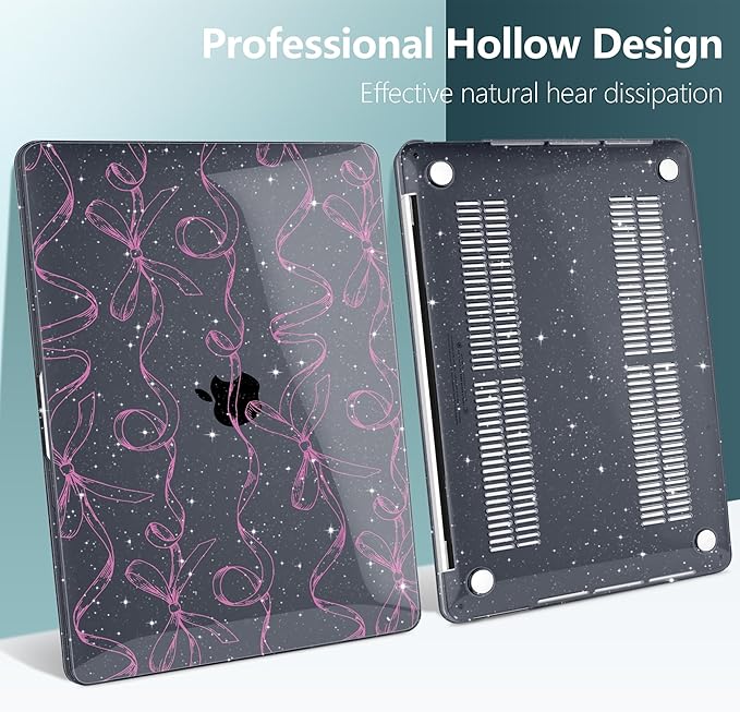TWOLSKOO Compatible with MacBook Pro 13 inch Case 2023-2016 A2338 M2/M1 A2251 A2289 A2159 A1989 A1706, Plastic Hard Shell Cover & Keyboard Skin & Screen Protector, Sparkly Bows