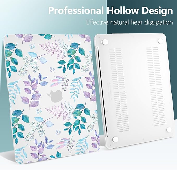 DONGKE Compatible with MacBook Air 13 inch Case 2021 2020 2019 2018 Release A2337 M1 A2179 A1932 with Retina Display & Touch ID, Plastic Hard Shell & Keyboard Cover - Lilac Leaves