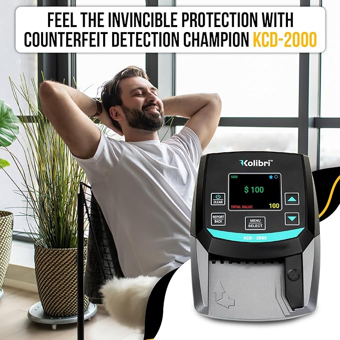 KOLIBRI KCD-2000 Advanced Counterfeit Bill Detector | All-Orientation Counterfeit Detection Bill Counter | Money Counter by Denomination | Detect Fake Bills Fast