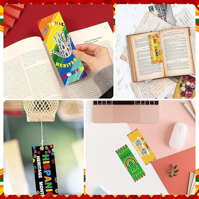 120 Pcs Hispanic Heritage Bookmarks – 12 Designs One-Sided Bookmarks for Hispanic Heritage Month Classroom Rewards Reading Gifts for Students Teachers Latino Decorations