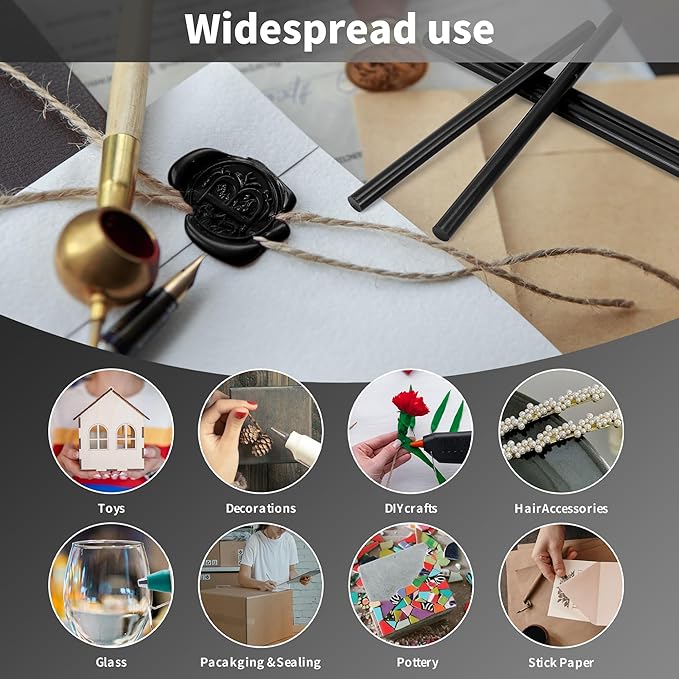 MATUFF Black Hot Glue Sticks Full Size 0.43” Dia x 8” Long, 20 pcs Hot melt Adhesive Glue Sticks, All-Purpose Glue Gun Sticks for DIY Black Crafting Arts and Wedding Cards, Stamp Sealing