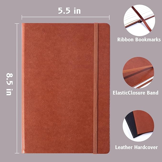 Lined Journal Notebooks for Work 2 Pack, 320 Pages, Medium 5.5 in x 8.5 in - 100 GSM Thick Paper, Hardcover Journal Leather Notebook for Writing & Note Taking, Brown & Black