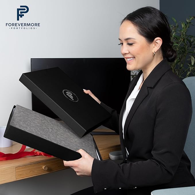 Forevermore Portfolios Padfolio Binder - Professional Faux Leather Travel Organizer Pouch for Tablet, Documents, Presentation Folders, Zipper Closure, Detachable 3-Ring Notepad - Gray