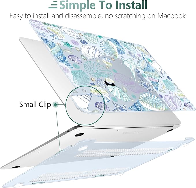 DONGKE for MacBook Air 13 Inch Case 2021-2018, Compatible with A2337 M1 A2179 A1932 Support Retina Display & Touch ID, Hard Shell Plastic Cover with Keyboard Skin - Sea Shells