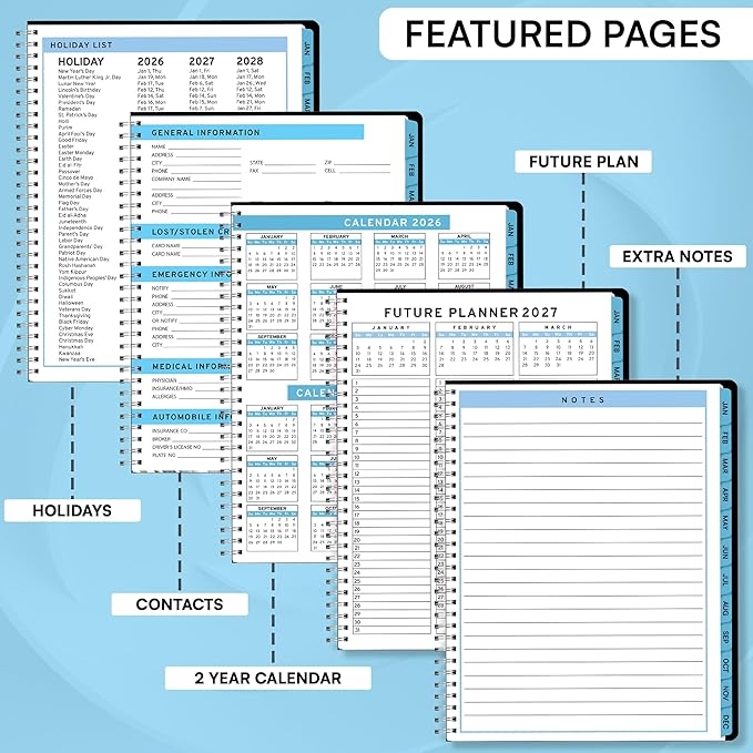 Ensight 2026 Appointment Book and Planner 8.5" x 11" Large Hourly Weekly Daily Schedule Book with Tabs, 30 Minute Time Slots, Blue Calendar Organizer Jan 2026–Dec 2026 Appointment Planner - Blue