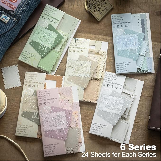 Vintage Scrapbook Paper Set, 144 PCS Textured Craft Paper Kit with Glue Tape for Journaling, Scrapbooking, DIY Crafts, and Art Supplies