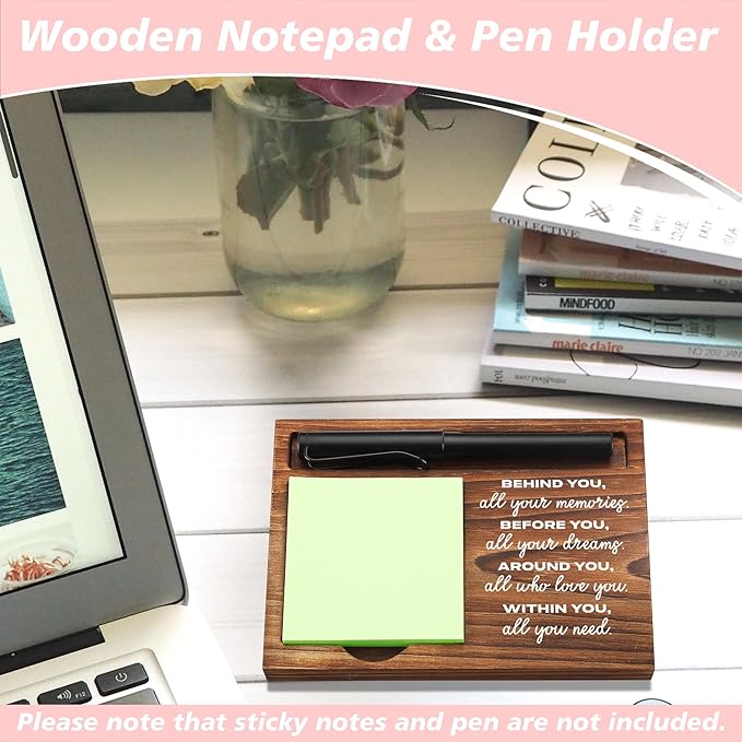 Graduation Quote Sticky Note Holder Wooden Notepad & Pen Holder 6.5" x 4.7" Sticky Note Pad Holder Dispenser for Desk Work Motivational Graduation Gifts, NPA244
