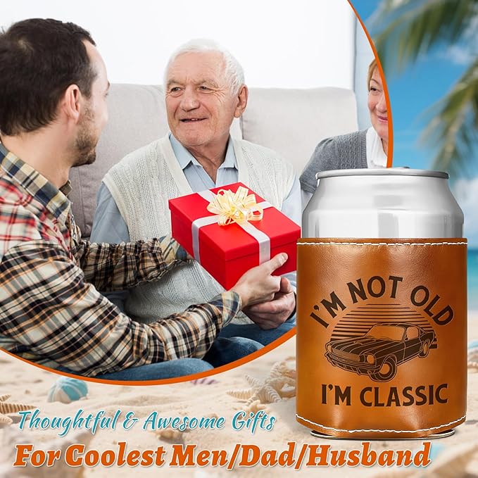 Funny Gifts for Dad from Daughter Son,Christmas Gifts for Grandpa Men,White Elephant Gifts for Adults,Mens Birthday Gag Cool Retirement Gifts for Him Husband,Leather Can Cooler Sleeve Holder for Soda