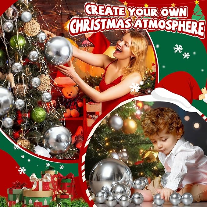 20 Pcs Christmas Ball Ornaments 4 Inch UV Resistant and Waterproof Shatterproof Shiny Plastic Christmas Tree Hanging Ornaments Decoration for Indoor Outdoor Holiday Party(Silver)