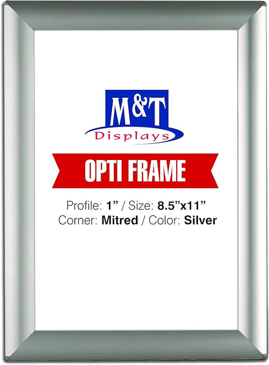 DisplaysMarket 8.5x11 Snap Frame for Wall Mount, Opti Frame, 1 inch Profile- Silver, 1