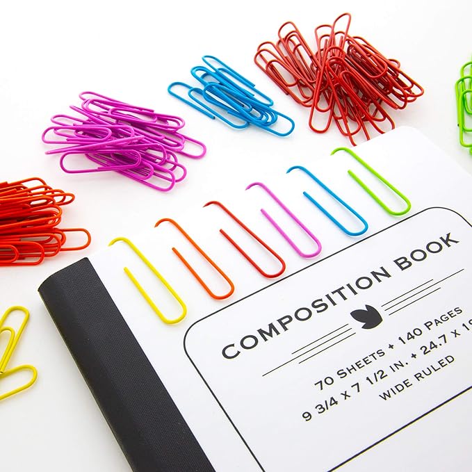 BAZIC Products Paper Clips – Assorted Color Jumbo 50mm, Color-Coated Metal Large Paper Clips for Office, Home, and School Use, 100/Pack, 2 Packs