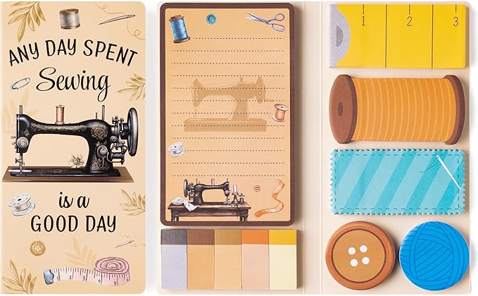 Xqumoi Retro Sewing Sticky Notes Set - Any Day Spent Sewing is A Good Day Self-Stick Note Pads Teacher Appreciation Notepads Writing Memo Pad Page Marker Back to School Office Supplies, 550 Sheets