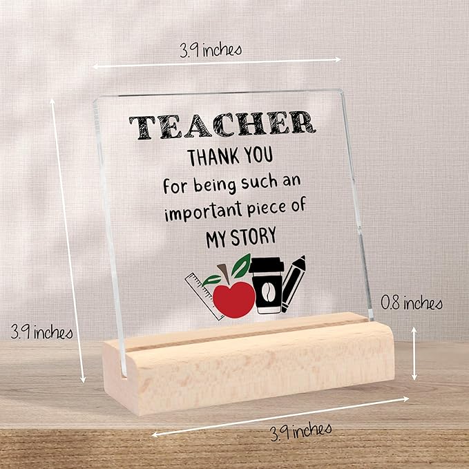 Teacher Appreciation Gifts for Women, End of Year Teacher Gifts Appreciation Gifts for Teacher Graduation Party Gifts Thank You Teacher Clear Desk Decorative Sign With Wooden Stand
