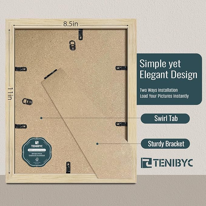 8.5x11 Picture Frames Set - 3 Pack - Natural Oak Wood - Tempered Glass - for Wall Photos, Family Memories, Posters & Puzzles, Home Decor