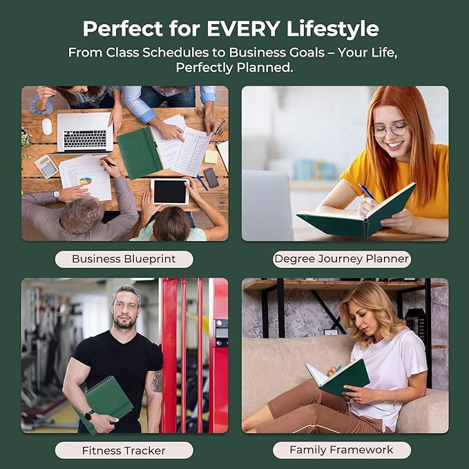 Planner 2025-2026 Daily Weekly and Monthly,11.5"x8.5",18 Months Spiral Bound Calendar Agenda with Self-adhesive Pen Holder,2026 Academic Plan with Vegan Leather Soft Cover,Green