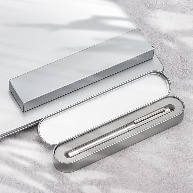 Hongdian 1861 Stainless Steel Fountain Pen Extra Fine Nib, Classic Design Smooth Writing Pen with Converter and Metal Pen Case Set