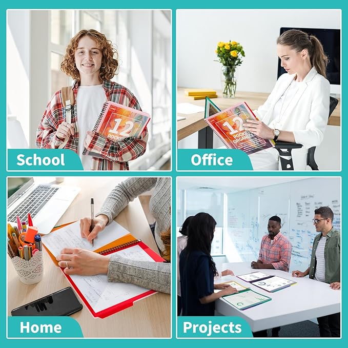 Binditek 12-Pocket Poly Project Organizer, Heavy-Duty Poly Cover, Clear Front Pocket, 6-Color Dividers with 1/3-Cut Tabs, Fixed Zipper Pouch, Letter-Size, Pink