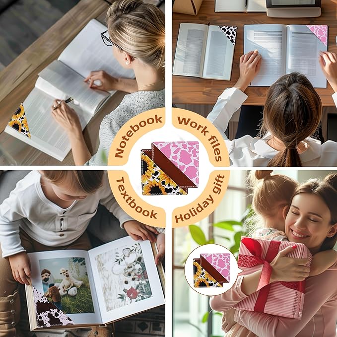 4 Pieces Leather Bookmarks, Cute Book Accessories for Reading Lovers, Page Markers for Women Men Kids Students Teachers Retirement Birthday Gift (Cow Print)