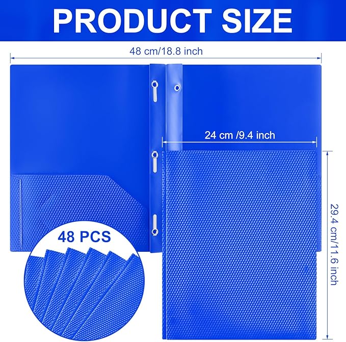 Patelai 48 Pcs Plastic Folders with 2 Pockets and 3 Prongs Home Folders with Card Slot Letter Size Heavy Duty Report Covers for Back to School(Blue,Diamond)