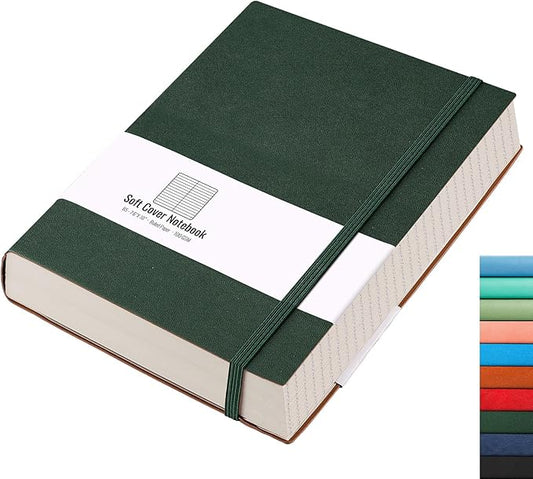 AHGXG Notebook College Ruled - 320 Numbered Pages Large B5 Thick Journal Lined Notebook for Work, 100gsm Thick Paper, Leather Softcover, for Women Men Work School, 7.6'' X 10''-Green