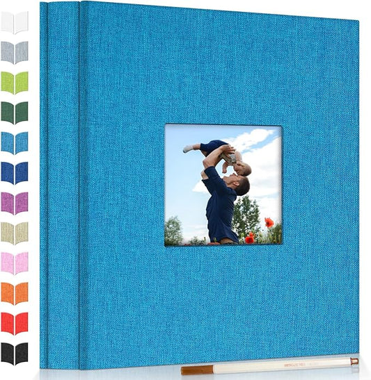 Photo Album Self Adhesive Scrapbook Album for 3x5 4x6 5x7 8x10 Pictures,40 Pages Linen Cover with Display Window DIY Photo Book,Ideal Gifts for Family Travel Wedding Baby