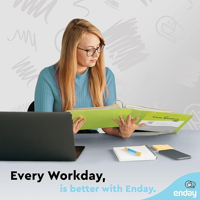 3 Ring Binder 1.5 Inch Green, 1 ½ inch Binder Clear View Cover with 2 Inside Pockets, Colored School Supplies Office and Home – by Enday