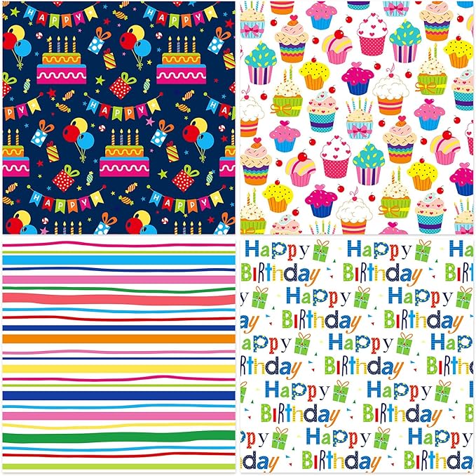 24 Sheets Happy Birthday Scrapbook Paper Pad,160gsm Textured Double-Sided Pattern Planner Junk Journal Craft Paper,Card Making Supplies,30×30cm