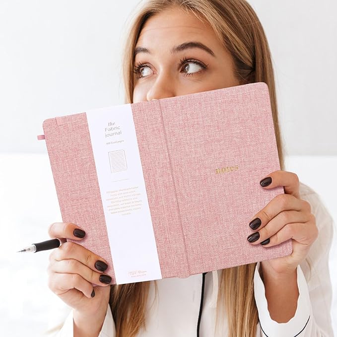 A5 Lined Journal Notebook – Hardcover Fabric Cover 160 Pages 100 GSM Thick Paper With Elastic Band & Pen Holder College Ruled Writing Notebooks for Work School Travel Dark Red