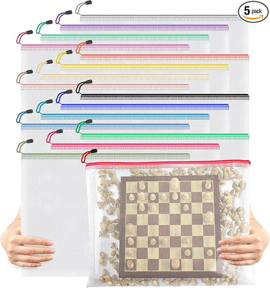 Umriox 16 Pack Large Zipper Bags 16.9x12.4 in, A3 16 Colors Mesh Zipper Document Pouch for Organizing, Storage Bags with Zipper for Board Game, Puzzles, Sewing Project, Travel Supplies