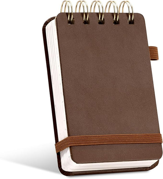 Yoment Small Notebooks 3x5 Leather Pocket Notepad 150 Pages Mini Top Spiral Notebook, 100 GSM Thick Paper, Memo Note Pads for Work School Nursing, Brown